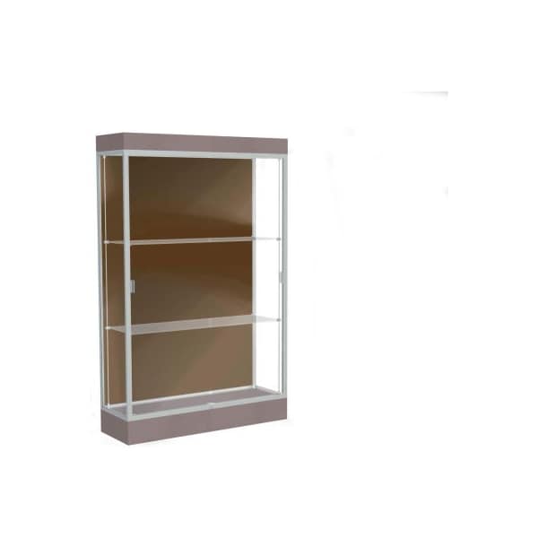 Waddell Display Case Of Ghent Edge Lighted Floor Case, Chocolate Back, Satin Frame, 6" Morro Zephyr Base, 48"W x 76"H x 20"D 92LFCO-SN-MZ - main